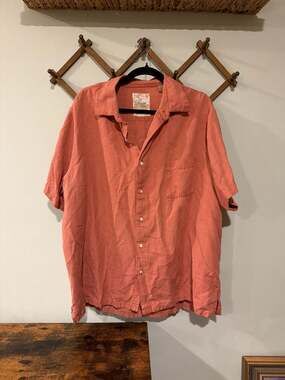 Tasso Elba Island Men's XXL Orange Silk Linen Blend Short Sleeve Camp Shirt